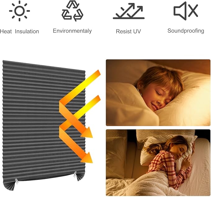 Window Blinds Cordless Blackout No Drill Cut to Size Clip On Stick On Self Adhesive Temporary Blinds Pleated Paper Blinds for Windows Doors Shades for Home Nursery Bedroom Kitchen Bathroom