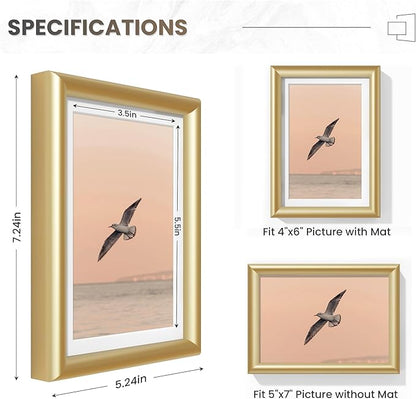 Fun Memories 5x7 Picture Frame Gold, High-End Aluminum Frames 5 x 7 for Wall & Tabletop Display, 5 by 7 Photo Frames with Real Glass, 5x7 Frame with Mat for 4x6, 1 Pack