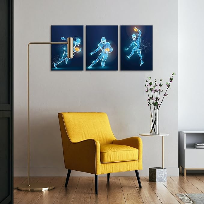X-Ray Wall Art Decor Prints - Set of 3 Framed Football Poster Photos, Sports Room Decor For Men, Kids, Teenagers, Poster Set For Bedroom, Man Cave