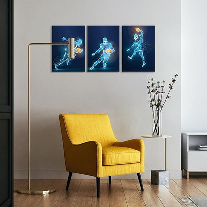 X-Ray Wall Art Decor Prints - Set of 3 Framed Football Poster Photos, Sports Room Decor For Men, Kids, Teenagers, Poster Set For Bedroom, Man Cave