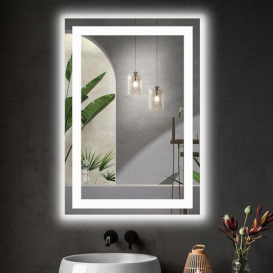 DUMOS 24.1"x36.1" LED Bathroom Mirror, Smart Anti-Fog Bathroom Vanity Mirror with Front Light & Backlit, 3 Color Temperatures, Dimmable, Memory Function
