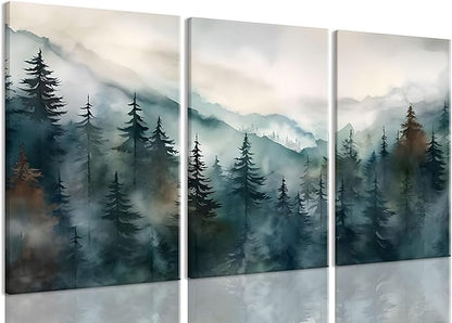 Bwodke Canvas Wall Art Mountain Framed Wall Art Set of 3 Boho Nature Landscape Picture Decor Pine Forest Prints Artwork Painting for Living Room Bedroom Office 16"x24"