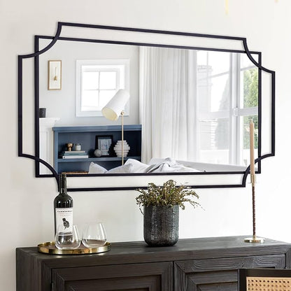 47'' x 32'' Black Mirror for Wall Decor, Large Living Room Mirror with Metal Frame, Modern Decorative Mirror for Dining Room, Entryway, Fireplace