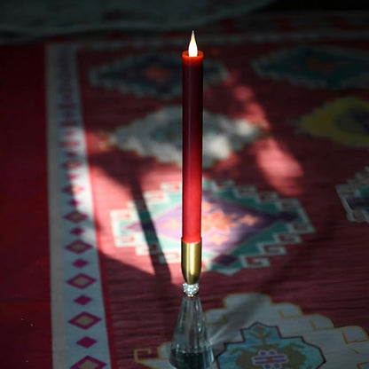 Flameless Taper Candles Flickering with Remote and Timer, 3D Moving Flame Taper Candle Battery Operated to 400 Hours, 9 Inch Window Candles, (Burgundy)