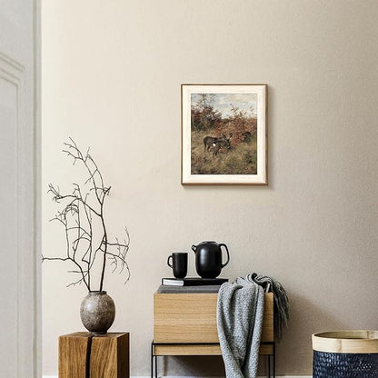 Uniro Vintage Framed Wall Art, Classical Fall Countryside Landscape Oil Painting, Rustic Autumn Deer Hunting Lodge Decor, Farmhouse Wall Decor Canvas Prints Artwork with Antique Frame, Victorian Wall Picture Decor for Gallery Living Room - 10"x12"