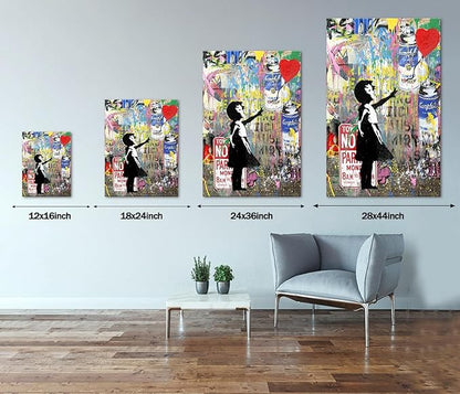 Yatsen Bridge Banksy Pop Street Graffiti Wall Art, Girl and Balloon Posters And Prints, Abstract Color Graffiti Art Canvas Paintings On the Wall Art Picture Home Decor - 12x16 inch
