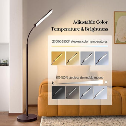Aisutha LED Floor Lamp, 18W Super Bright Floor Lamp for Living Room, Adjustable Stepless Colors & Brightness Standing Lamp, Eye Caring Reading Light with Remote& Touch Control for Bedroom Office