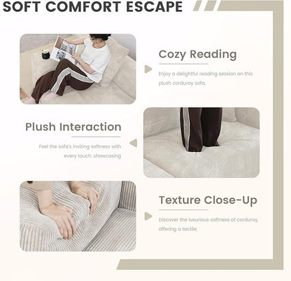 Sectional Couches for Living Room,102inch Cloud Couch Modular Sectional Sofa,Modern Corduroy Couch Love Seat,Cushion Covers Removable& Washable (Beige)