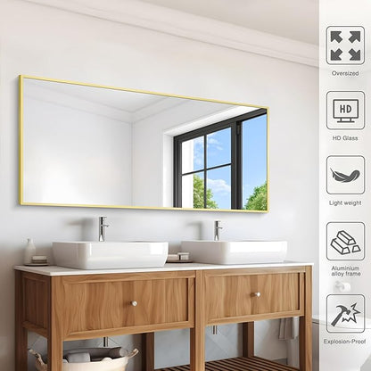 COFENY Gold Bathroom Mirror for Wall, 60x30 Inch Rectangle Mirrors with Metal Frame, Modern Vanity Wall Mirror Decor for Bathroom Living Room, Entryway Hangs Horizontal or Vertical