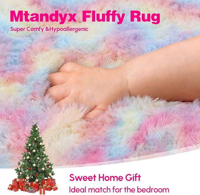 8x10 Area Rugs Living Room, Rainbow Large Plush Fluffy Bedroom Carpet, Non-Slip Upgraded Indoor Thick Soft Rug, Modern Plush Carpet Suitable for Kids Home Decor Aesthetics Dorm.