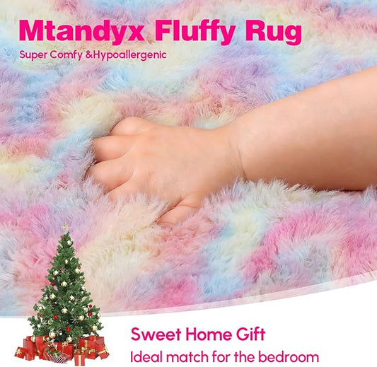 8x10 Area Rugs Living Room, Rainbow Large Plush Fluffy Bedroom Carpet, Non-Slip Upgraded Indoor Thick Soft Rug, Modern Plush Carpet Suitable for Kids Home Decor Aesthetics Dorm.