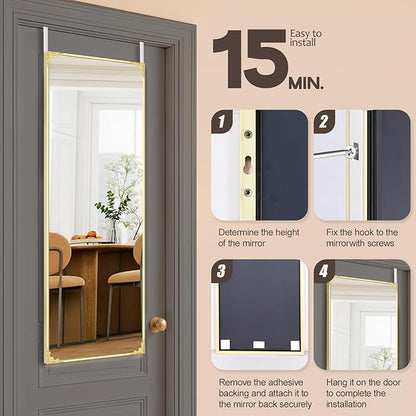 48"x14" Door Mirror, Rectangle Full Length Mirror, Over the Door Mirrors Full Length, Hanging Mirrors for Bedroom, Bathroom, Gold