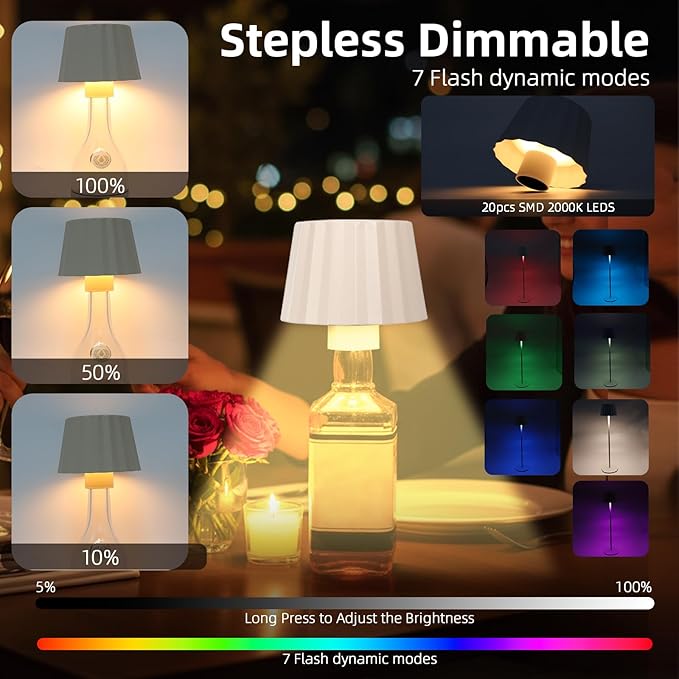 Modern 2-in-1 Table Lamp & Bottle Lamp, Pleated Metal Shade Touch Control Lamp | Adjustable Height, Warm Light & RGB, Stepless Dimming, Anti-Tip Design,Pleats,Beige