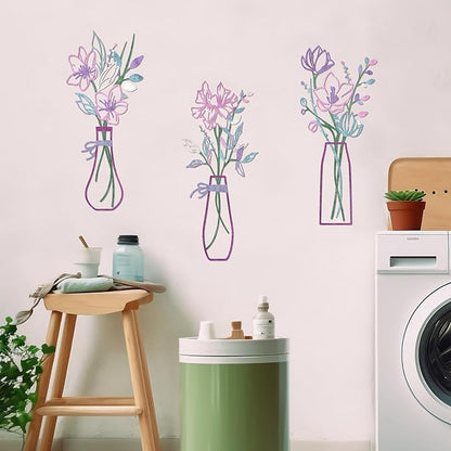 Zzbakress 3 Pcs Metal Flowers Wall Arts Rustic Farmhouse Decor Bathroom Wall Decor Metal Wall Decor for Living-room Dining-Room Kitchen Minimalist Decor Housewarming Gifts(Pink Purple)