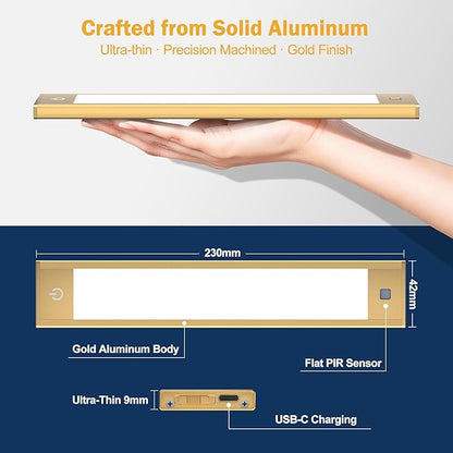 V4light Rechargeable Motion Sensor Under Cabinet Light, Magnetic LED Bar with 1500mAh Battery, Silver Aluminum Cabinet Lighting, Dimmable 3 Color Temperatures for Kitchen, Pantry & Closets (9 in)