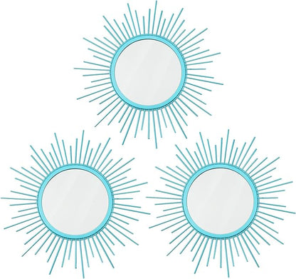 3 Pack Metal Mirrors for Wall Sunburst Wall Mirrors Home Décor Decorative Hanging Wall Art for Living Room Bedroom Entryway (Greenish Blue, Sunburst)