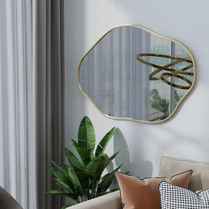 24"x36" Irregular Wall Mirror Cloud Asymmetrical Shaped Gold Aluminum Alloy Framed Mirror for Living Room Bathroom Bedroom Entryway Fireplace