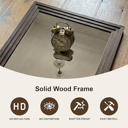 Wood Framed Mirrors for Wall, Brown Bathroom Vanity Mirror for Over Sink 20 x 30, Rustic Wall Mirror for Bathroom Sink Hallway Entryway Bedroom Living Room Farmhouse Boho Style