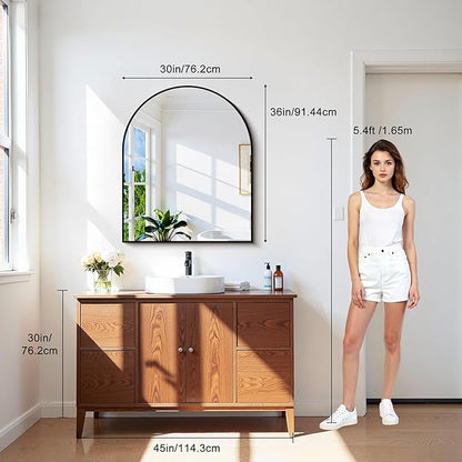 CIRCUMI Arched Wall Mirror, 30"x36" Black Arched Mirror with Tempered Glass, Metal Frame, Large Size for Bathroom, Living Room,Entryway,Over Sink, Arch Mirror for Decor,Shatterproof&Crystal-Clear