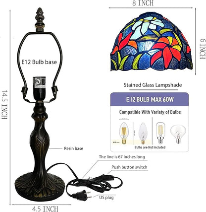 Tiffany Style Lamp Stained Glass Table Lamp 8" x 14.5" Mini Accent Light Irises Design Small Decorative Bedside Memory Lamp