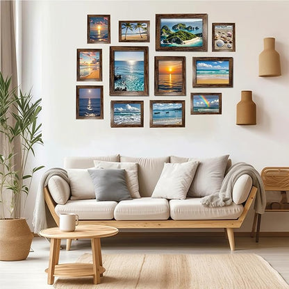 xnlkros 12 pack assorted gallery wall picture frame,rustic farmhouse wood picture frames multiple sizes including 4x6, 5x7, 8x10, 11x14, Ideal for living room hanging or tabletop display,Dark Brown
