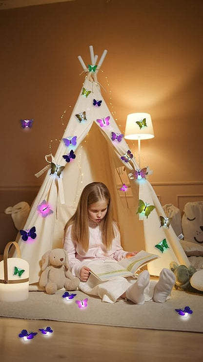 3D LED Butterfly Night Lights, 20Pcs Single and Double Butterfly Decoration Light, Glowing Flash Wall Stickers Light for Bedroom, Garden, Backyard, Party, Lawn, Living Room Decor