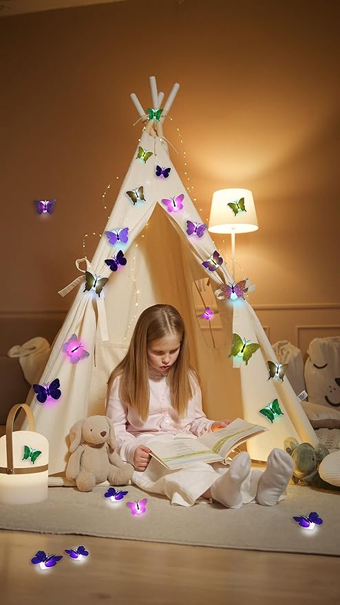 3D LED Butterfly Night Lights, 40Pcs Single and Double Butterfly Decoration Light, Glowing Flash Wall Stickers Light for Bedroom, Garden, Backyard, Party, Lawn, Living Room Decor