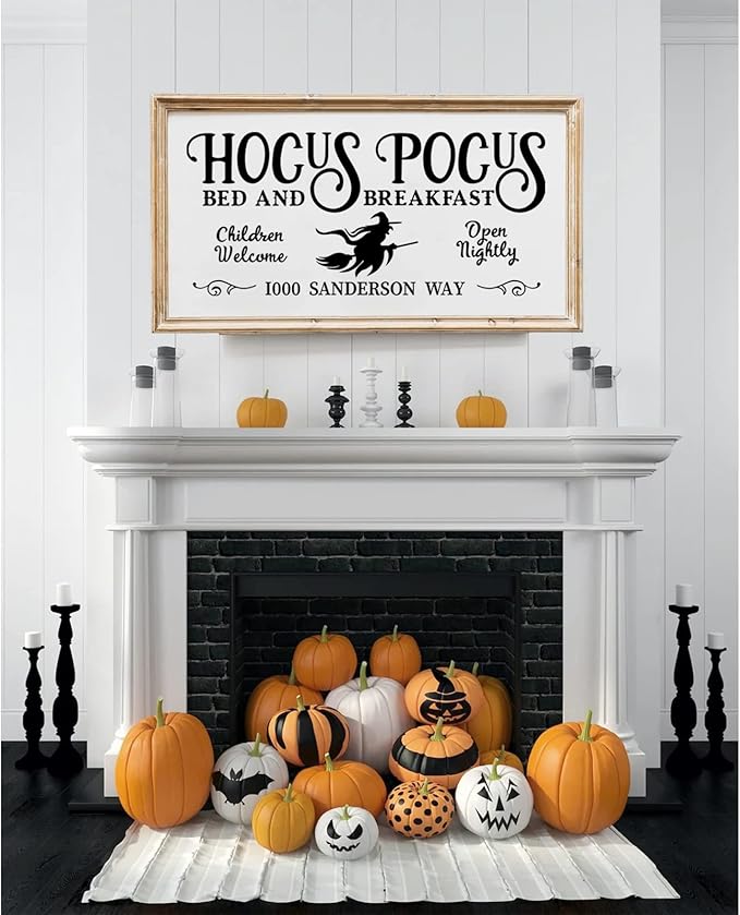 Pennclys Halloween Wall Art Prints Hocus Pocus Art Poster Halloween Canvas Pictures Wall Decor Vintage Farmhouse Artwork Painting for Bathroom Room Decoration 16x32 Inch (No Frame)