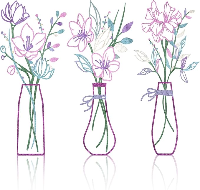 Zzbakress 3 Pcs Metal Flowers Wall Arts Rustic Farmhouse Decor Bathroom Wall Decor Metal Wall Decor for Living-room Dining-Room Kitchen Minimalist Decor Housewarming Gifts(Pink Purple)