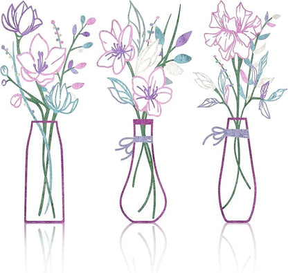 Zzbakress 3 Pcs Metal Flowers Wall Arts Rustic Farmhouse Decor Bathroom Wall Decor Metal Wall Decor for Living-room Dining-Room Kitchen Minimalist Decor Housewarming Gifts(Pink Purple)