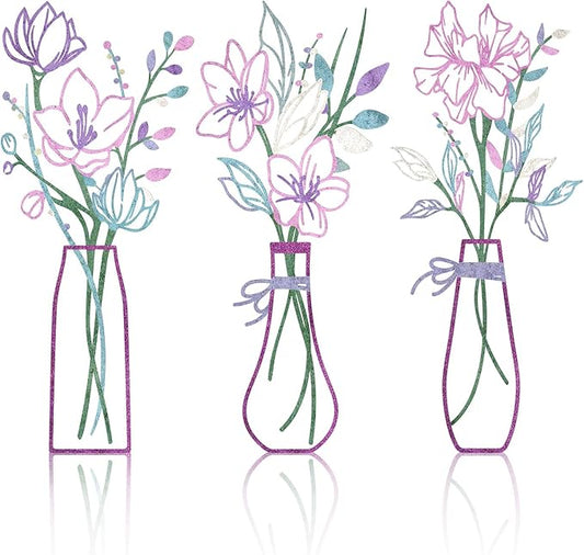 Zzbakress 3 Pcs Metal Flowers Wall Arts Rustic Farmhouse Decor Bathroom Wall Decor Metal Wall Decor for Living-room Dining-Room Kitchen Minimalist Decor Housewarming Gifts(Pink Purple)