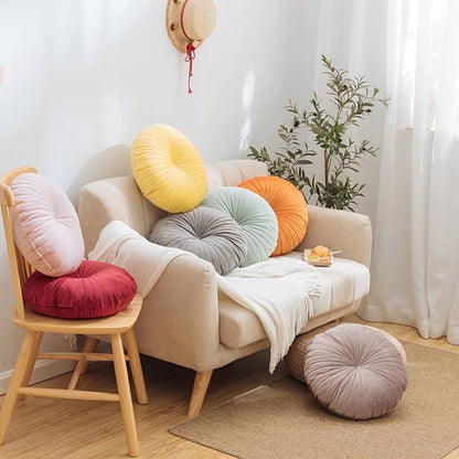 HLOVME Round Pillow Cushion for Couch Velvet Decorative Small Throw Pillow Solid Color for Living Room Bed Floor 15.7”, Gray