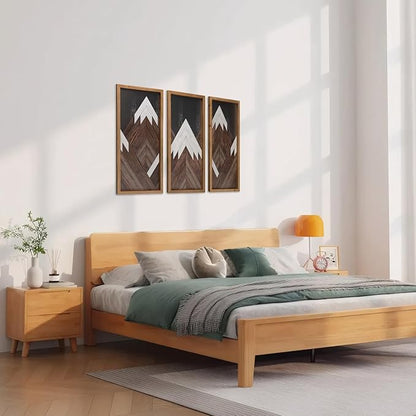 flangairy Set of 3 Mountain Wall Art Framed, 21×10 Inchs Wooden Brown White Abstract Forest Nature Wall Decor, Living Dining Room Bedroom Hallway Rustic Decorations for Home