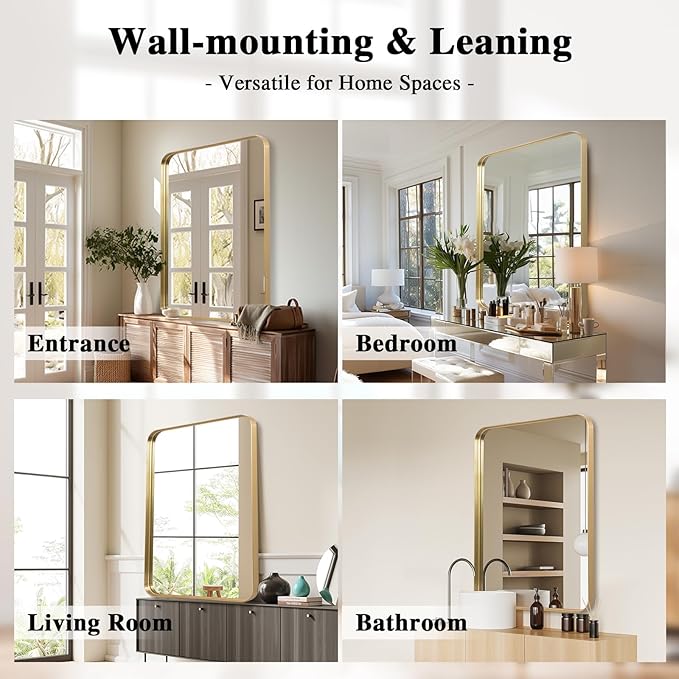 Anpark Wall Mirror 30" x 40" for Bathroom Gold Metal Deep Frame Rectangular Round Corner Wall Mounted Vanity Mirror for Bedroom Living Room Entryway Wall Decor