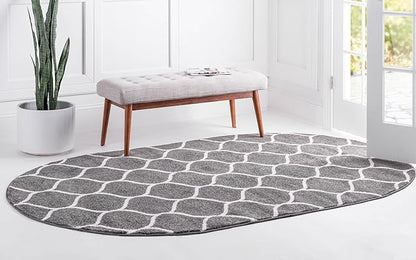 Unique Loom Trellis Frieze Collection Area Rug - Rounded (3' x 5' Oval, Dark Gray/ Ivory)