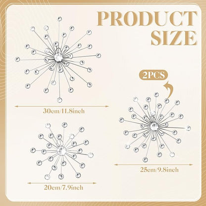 Funnymoom 4 Pcs Silver Starburst Wall Decor Metal Bling Wall Art Crystal Silver Sparkling Rhinestones Bling Decorative Hanging Diamond for Living Room Bedroom Home Office