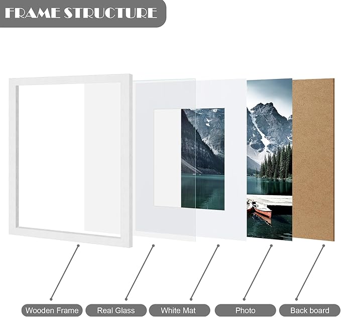 Hongkee 9x12 White Picture Frames set of 3, Made of Wooden and Glass Photo frame - Displays Picture 6x8 with Mat or 9 x 12 without Mat, Desktop & Wall Collage Frame set