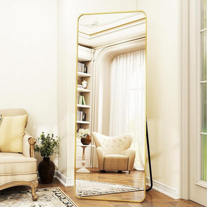 XRAMFY Full Length Mirror 23"x66", Large Floor Mirror with Rectangle Rounded Corners, Gold Aluminum Alloy Frame, Wall Mirror for Full Body