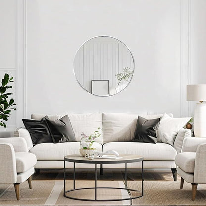 Silver Circle Mirror, Round Mirror 20 inch, Round Wall Mirrors Metal Frame, Circle Mirrors for Bathroom, Living Room, Hallway, Vanity, Over Sink