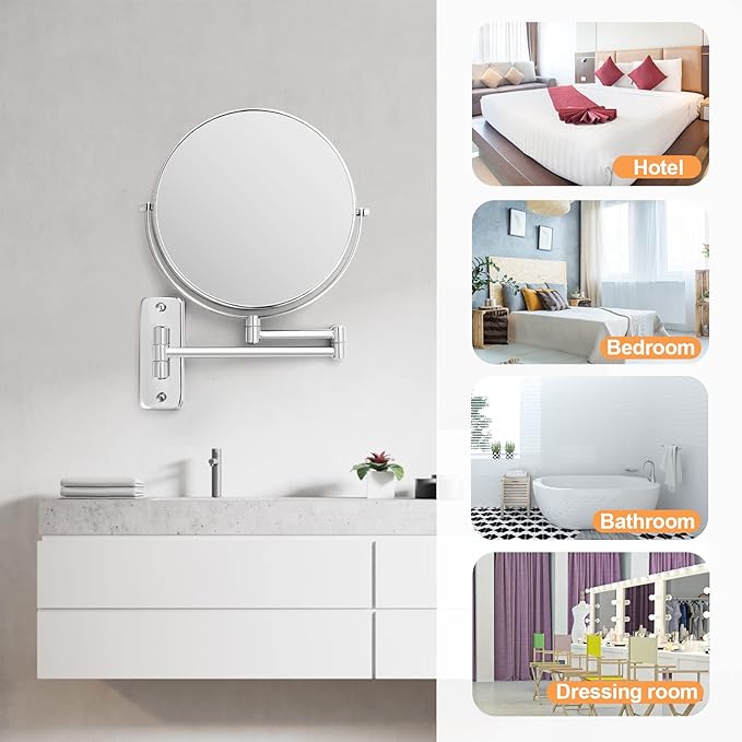 9" Magnifying Wall Mount Makeup Vanity Mirror,1x/7x Double-Side Makeup Mirror with Magnification,Swivel Extendable Shaving Face Mirror for Bathroom, Wall Mirror for Chrome