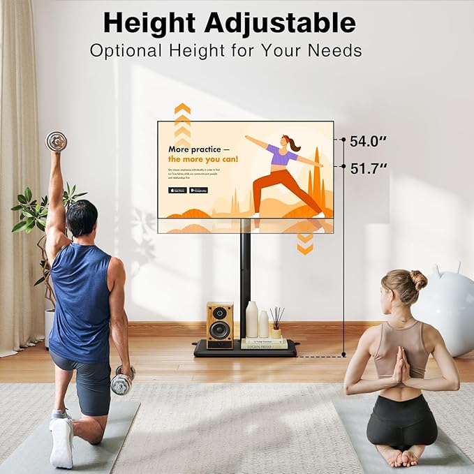 TVON Universal Floor TV Stand with Mount for Most 32-65 Inch TVs up to 88lbs, Height Adjustable TV Floor Stand with Wood Base for Space Saving, Tall Floor TV Stand for Bedroom, Corner & Living Room