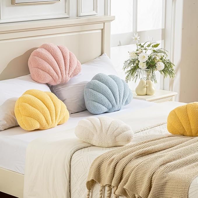Seashell Throw Pillows Shell Shaped Pillow Blue Sea Shell Pillows for Bed Seashell Decorative Pillow Soft Plush Pillow Sea Couch Decoration(18 X 13 inch)