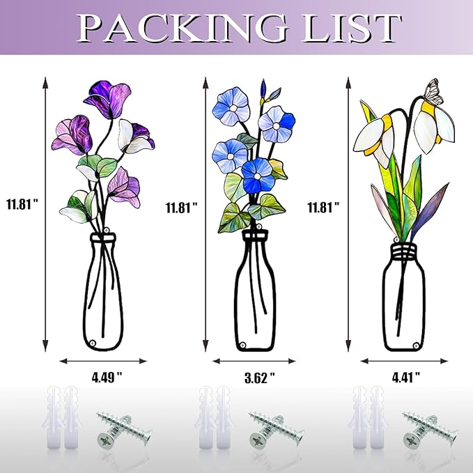 Fanjashn 3 Pcs Metal Flowers Wall Arts, Floral Art Wall Decor, Minimalist Flower Wall Decor for Living Room, Bathroom, Bedroom, Kitchen and Dining Room