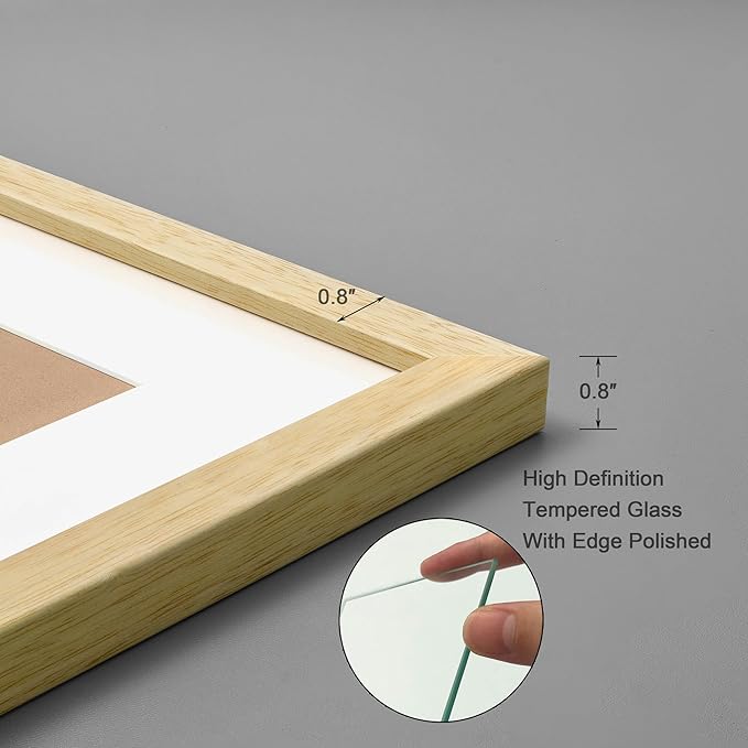 8x10 Picture Frame Made of Solid Wood Photo Frame with Real Glass for Pictures 5x7 with Mat or 8x10 Without Mat, Wall Mount or Tabletop Gallery Photo Frames,Natural,2 Pack