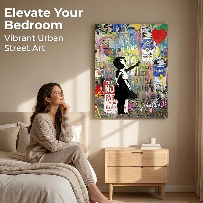 Yatsen Bridge Banksy Wall Art Paintings, Girl and Balloon Canvas Paintings, Graffiti Pop Art Posters And Prints for Home Decor Ready to Hang - 24x36 inch