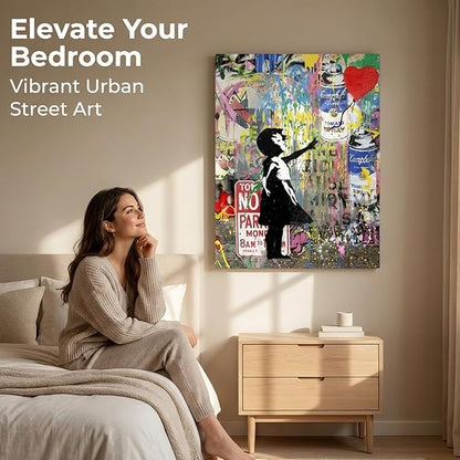 Yatsen Bridge Banksy Wall Art Paintings, Girl and Balloon Canvas Paintings, Graffiti Pop Art Posters And Prints for Home Decor Ready to Hang - 24x36 inch