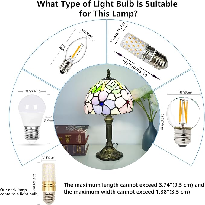 Tiffany Style Table Lamp, 3 Color Temperatures Bedside Lamp, 8 Inch Stained Glass Desk Light for Home Office Bedroom Living Room (4 Flower Pattern)