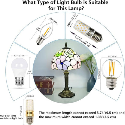 Tiffany Style Table Lamp, 3 Color Temperatures Bedside Lamp, 8 Inch Stained Glass Desk Light for Home Office Bedroom Living Room (4 Flower Pattern)