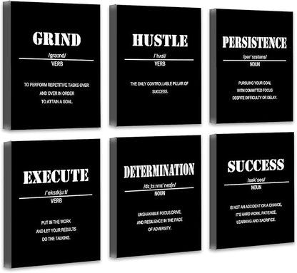 Drsoum Inspirational Office Wall Art - Motivational Quotes for Living Room - Encouraging Canvas Posters for Bedroom - Sayings for Wall Decor - 8” x10” x6 PCS (FRAMED)