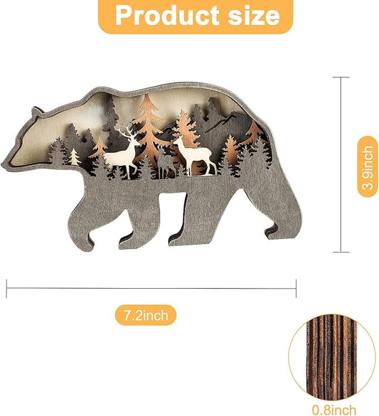 Laozai Wooden Forest Animals Bear Decor Cabin Rustic Decor Wall Decorations Mountain decor for Bedroom Living Room Table Decorative